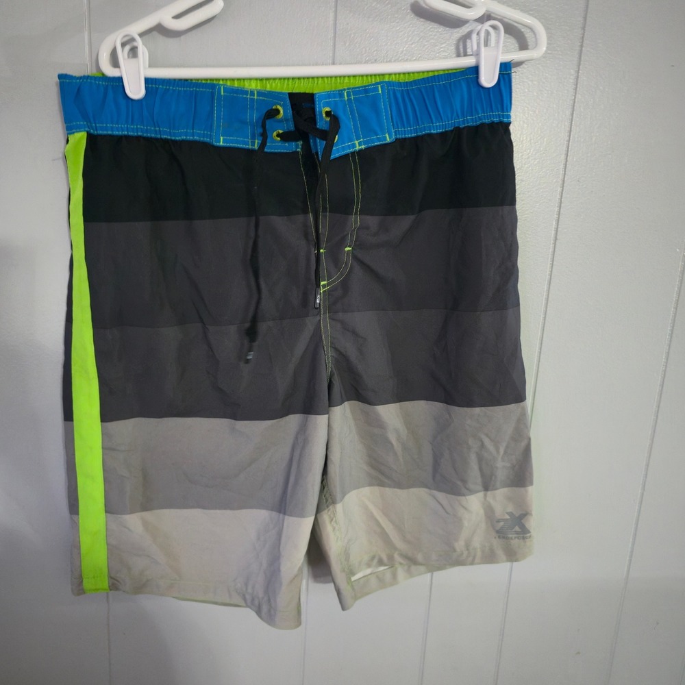 ZeroXposur Board Shorts Mens‎ Large Grey Blue Neon Green Striped Swim Trunks